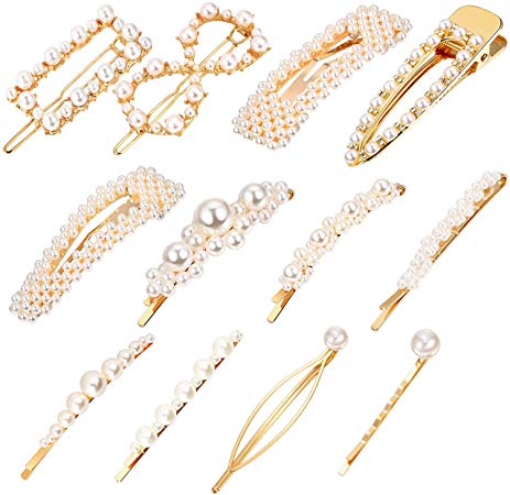 VASLON Women Pearl Diamond Hair Clip Hairband Hairpin Barrette Comb Accessory,Women Stylish Pearl Metal Hair Clip (12Pcs Pack)