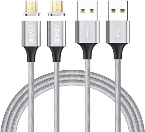 RAVIAD Magnetic Micro USB Cable, [2Pack 1m] Nylon Braided Magnet Android USB Fast Charging and Sync Data Cable Cord for Samsung Galaxy S7 S6 J3 Note5, Huawei, Sony, Motorola, LG, Moto, Kindle, Xiaomi