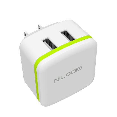 iPhone Charger, Android Charger, Nilogie 3.4A Dual USB Wall Charger 2 Port Travel Size with Foldable Plug for iPhone 7, 6/6S Plus, 5/5S, iPad Pro, Galaxy S7, S6 Edge Plus, S5, Google Nexus, HTC & more