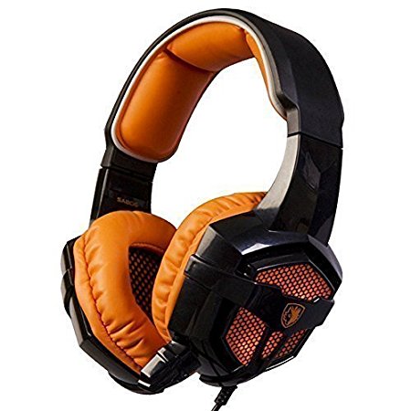 Sades SA-806 3.5mm Noise Cancellation Wired Headphone LED Light Professional Stereo Gaming Headset for PC Computer Gaming With Microphone Volumn Controle(Black Orange)