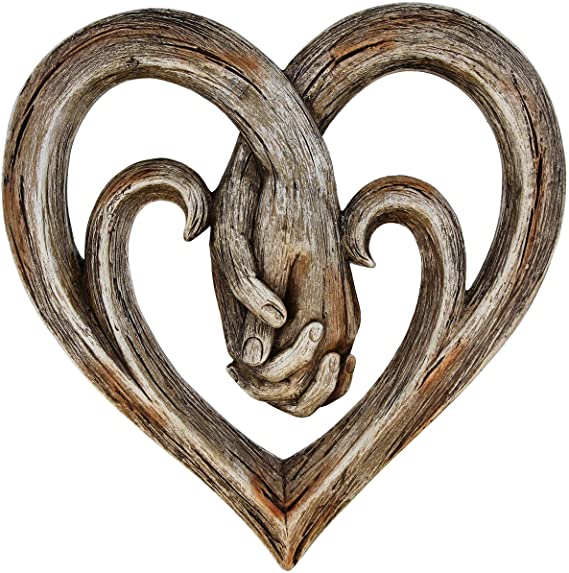 Heart Holding Hands Wall Decor Decorative Art Sculpture - Faux Wood Finish - Forever Love