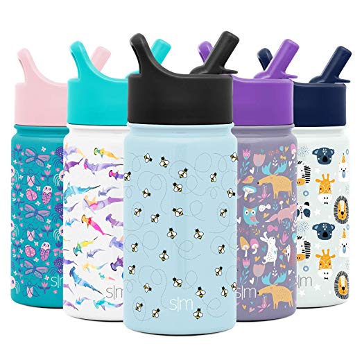 Simple Modern 14oz Summit Kids Water Bottles with Straw Lid Sippy Cup - Dishwasher Safe Vacuum Insulated Tumbler Double Wall Travel Mug 18/8 Stainless Steel Flask - Bumble Bees