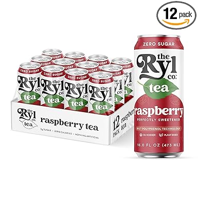 Ryl Iced Tea, Raspberry Tea, 16.0 Fl Oz (12-Pack), Sugar Free Iced Tea with Immunity Boosting Polyphenols (No Artificial Ingredients)