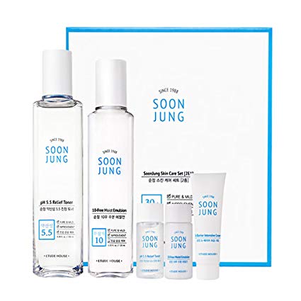 ETUDE HOUSE Soonjung Skin Care 2 Set (Free Toner   Emulsion   Cream) - Hypoallergenic Skin Soothing and Moisturizing Skincare for Sensitive Skin