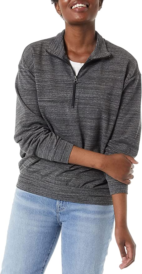 Daily Ritual Women's Terry Cotton & Modal Quarter-Zip Sweatshirt and Crop Jogger Oversized-fit Set