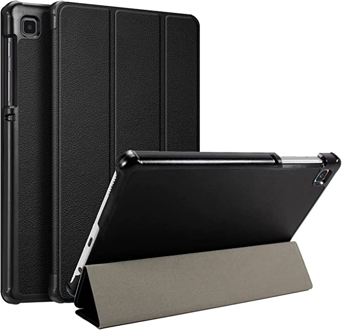 JKase Leather Protective Case Compatible with Samsung Galaxy Tab A7 Lite 8.7 inch (2021), Slim Lightweight Hard Back Cover with Trifold Stand - Black