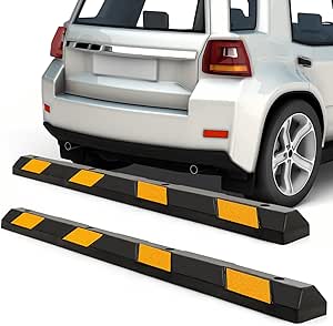 Goplus Parking Block, 72” Rubber Parking Bumpers with 8 High Reflective Yellow Safety Stripes, Heavy Duty Parking Target, Garage Wheel Stoppers Parking Curb for Car, Truck, RV and Trailer (2 Pack)