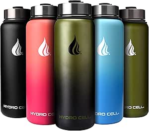 HYDRO CELL Stainless Steel Insulated Water Bottle with Straw - For Cold & Hot Drinks - Metal Vacuum Flask with Screw Cap and Modern Leakproof Sport Thermos for Kids & Adults (Army/Black 40oz)