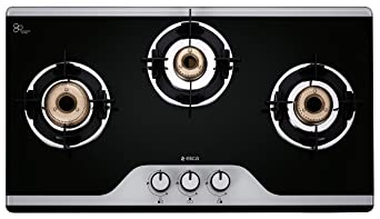 Elica Slimmest 3 Burner Gas Stove with Double Drip Tray and Forged Brass Burners (773 CT VETRO (TKN CROWN DT MI))