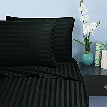 Elegant Comfort 1500 Thread Count -Damask Stripes- Egyptian Quality Luxurious Silky Soft Wrinkle & Fade Resistant 4 pc Sheet Set, Deep Pocket Up to 16" - Queen Black