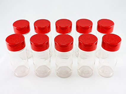 Skyway Supreme 4 OZ Clear Plastic Spice Bottles Jars Containers - Set of 10 - Flap Cap with Pour and Sifter Shaker Durable Refillable Perfect For Storing and Dispensing Herbs and Spices - BPA Free