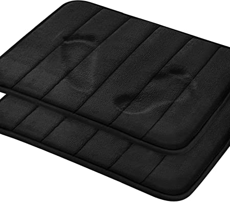 Utopia Home Memory Foam Bathmat 2 Pack Black 17x24 Inch Highly Absorbent, Non-Slip Back, Coral Fleece Softness