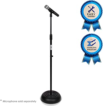 Microphone Stand - Universal Mic Mount with Heavy Compact Base, Height Adjustable (2.8’ - 5’ ft.)- PMKS5