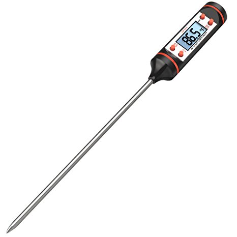 Meat Thermometers,Airsspu Stainless Instant Read Digital Cooking Thermometer for Food, Meat, Candy and Bath Water with Long Probe, LCD Screen, Anti-Corrosion- Black