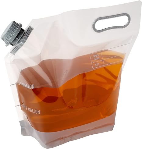 Cater Tek 1 Gallon Water Containers, 2 BPA-Free Drink Bags - Collapsible, Includes Tamper-Evident Caps, Clear Plastic Beverage Bags, for Catered Events, Camping, or Hiking, Durable Handle