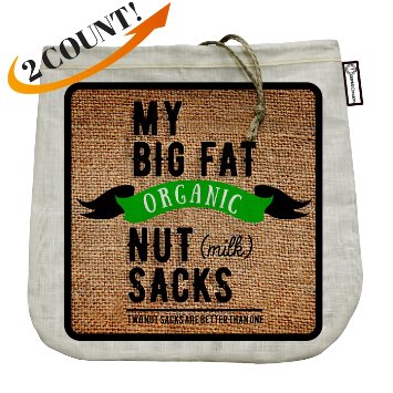 My Big Fat Organic Nut (milk) Sacks. Set of 2 Bags (12"x12") Commercial Quality Organic Cotton & Hemp Reusable Almond Milk Bag Strainers. Juicing Sprouting Jelly Cheesecloth Coffee Press Tea Sieve