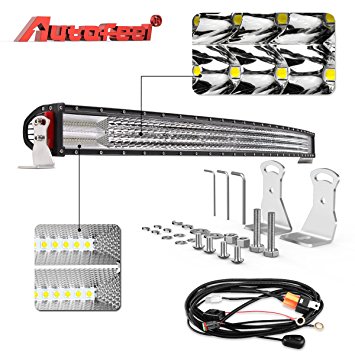 LED Light bar Curved, AutoFeel 52" 8D Quad Row Spot Flood Combo Beam Lightbar Off Road Auto Work LED Light Bar for Truck Jeep ATV UTV Wrangler SUV Dodge Ram 4x4 Ford Golf