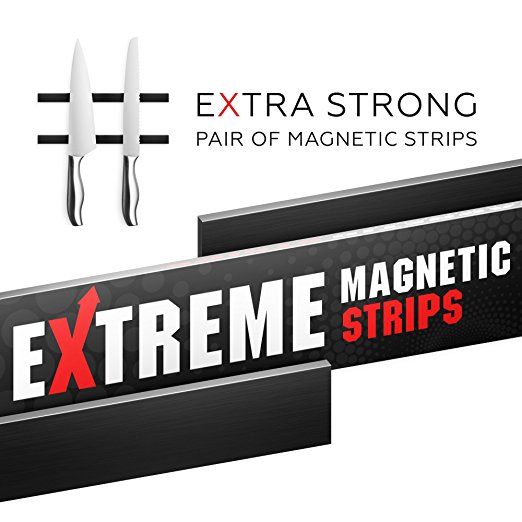 Powerful Space Saving Adhesive Magnets - Magnetic Knife Strip Pair with Strong Magnets and 3M Tape