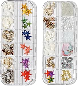 2 Boxes 3D Nail Art Decorations Mixed Shapes Ocean Shell Starfish Conch Nail Studs Sea Series Nail Art Rivets Charms for DIY Manicure Decorations