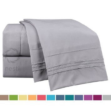 Bed Sheet Bedding Set, King Size, Light Silver Gray, 100% Soft Brushed Microfiber Fabric with Deep Pocket Fitted Sheet, 1800 Luxury Bedding Collection, Hypoallergenic & Wrinkle Free Bedroom Linen Set By Nestl Bedding