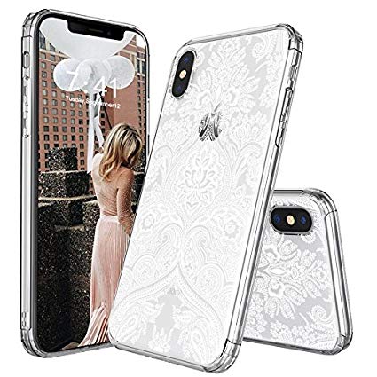 MOSNOVO Case for iPhone XS/iPhone X, Damask Henna Mandala Lace Pattern Printed Clear Design Transparent Plastic Back Case with TPU Bumper Protective Case Cover for iPhone X/iPhone XS