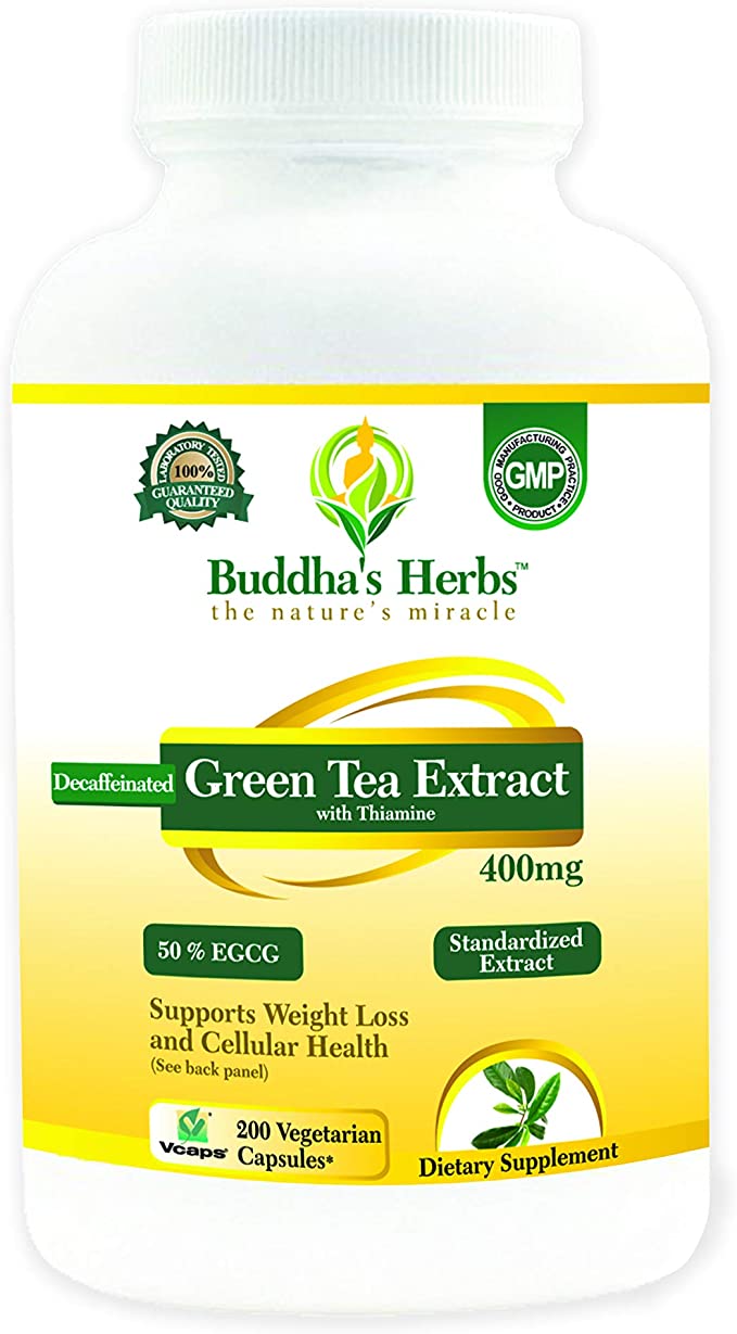 Decaffeinated Green Tea Extract - 400mg (50% EGCG) - 200 Veg Capsules for Weight Loss - Independently Laboratory Tested