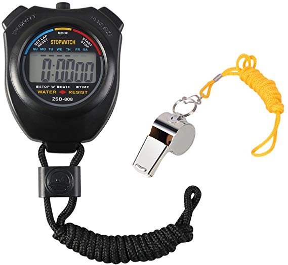 Vicloon Digital Sport Stopwatch Timer with Stainless Steel Whistle,Large LCD Display Suitable for Football,Basketball, Running,Swimming,Fitness and More