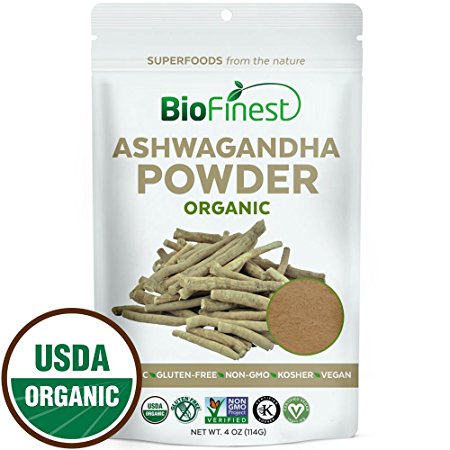 Biofinest Ashwagandha Root Powder (Indian Ginseng) - 100% Pure Freeze-Dried Antioxidant Superfood - USDA Certified Organic Kosher Vegan Raw Non-GMO - Boost Stamina - For Smoothie Beverage Blend (4 oz)