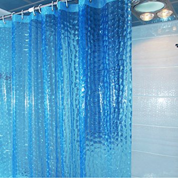 JBtek 3D Effect Bathroom Curtain 3D Water Cube Mold & Mildew Free Shower Curtain Shower Liner 100% EVA with Plastic Hooks (Blue)