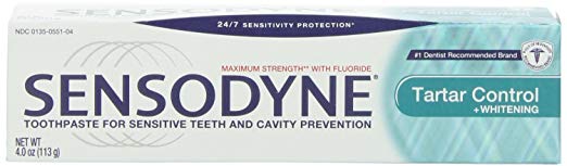 Sensodyne Toothpaste for Sensitive Teeth and Cavity Prevention, Maximum Strength, Tartar Control Plus Whitening, 4-Ounce Tubes (Pack of 4)