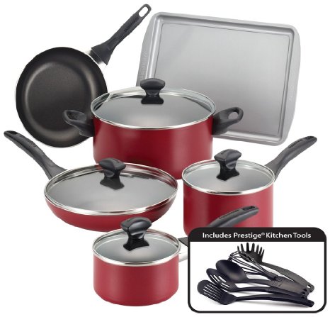 Farberware Dishwasher Safe Nonstick 15-Piece Cookware Set Red