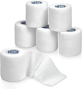 6 Pack, Self Adherent Cohesive Tape - 2” x 5 Yards, Self Adhesive Bandage Rolls & Sports Athletic Wrap for Ankle, Wrist, Knee Sprains and Swelling, Vet Wraps in White Color