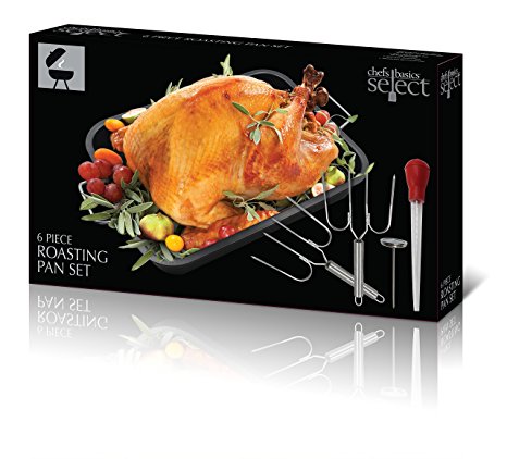 Chefs Basics Select 6-Piece Roasting Pan Set with Rack & Lifter Baster Thermometer
