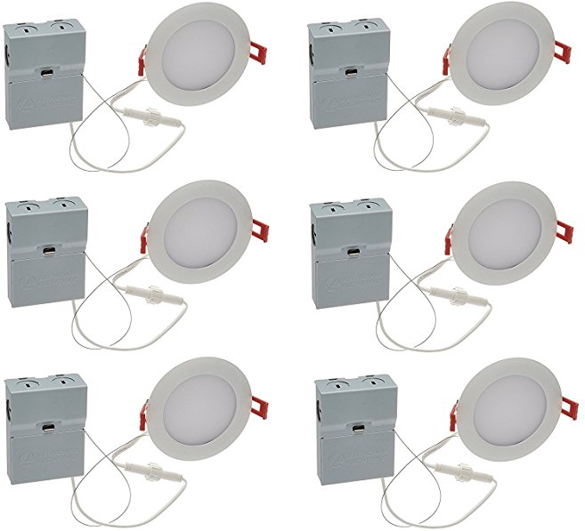 Lithonia Lighting (Pack of 6) 9.6W Ultra Thin 4" Dimmable Recessed Ceiling Light, 4000K, White, Easy to Install, Save Time and Money, Energy Efficient LED Lighting