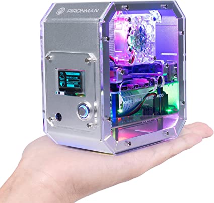 Pironman Raspberry Pi 4 Case, Raspberry Pi Mini PC - Aluminum Alloy Tower Case with Fan, Tower Cooler, M.2 SATA SSD Expansion Board, 0.96" OLED, IR Receiver and Power Button for Raspberry Pi 4