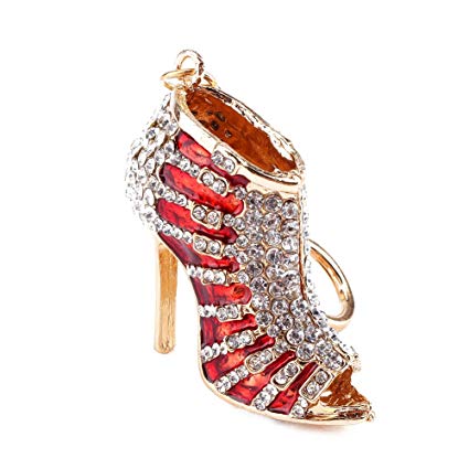 Yosoo Lady Gift Rhinestone Stiletto High Heel Shoe Crystal Blue Enamel Keychain Multicolor Enamel Keychain Gold