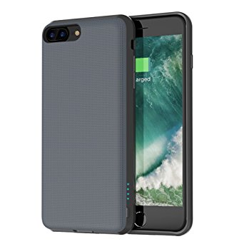 iPhone 8 Plus / 7 Plus Battery Case - Support Lightning Port Headphones, iDLEHANDS Charging Case, Rechargeable Power Case for iPhone 8P/7P, 3800mAh, Charge and Sync (Dark Gray with Dot Pattern)