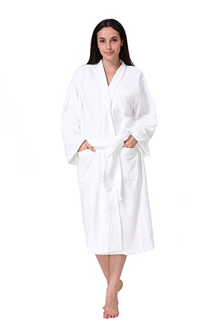 Acanva Women's & Men's Terry Robe Plush Cotton Spa Kimono Bathrobe, White