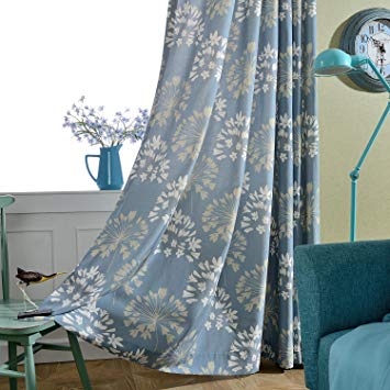 VOGOL Thermal Insulated Window Room Grommet Curtain Drapes for Bedroom and Living Room, Set of 2 Panels, W52 x L63 inch,White Vintage Floral Patten in Blue