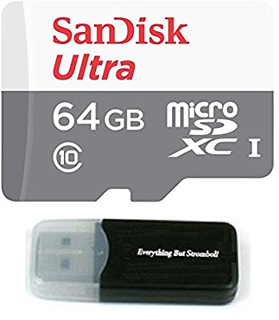 Sandisk Micro SDXC Ultra MicroSD TF Flash Memory Card 64GB 64G Class 10 for DJI Phantom 3 Professional Advanced Standard Quadcopter 4K UHD Video Camera Drone with Everything But Stromboli Card Reader