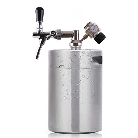 HaveGet 5L Mini Beer Keg Pressurized Growler for Craft Beer Dispenser System CO2 Adjustable Draft Beer Faucet with Perfect Pour Regulator