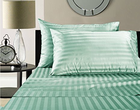 Addy Home Fashions  Egyptian Cotton 500 Thread Count Damask Stripe Sheet Set, Queen - Sky