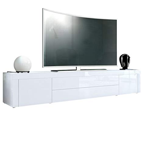 Vladon TV Stand Unit La Paz, Carcass in White High Gloss/Front in White High Gloss a frame in White High Gloss