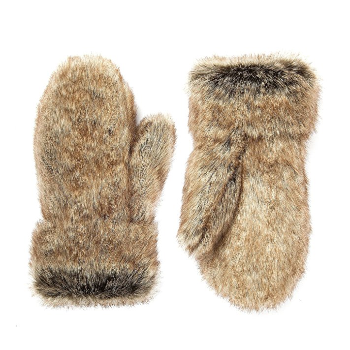 Futrzane Winter Gloves Mittens Faux Rabbit Fur High Quality For Women Men (Gray with Brown)
