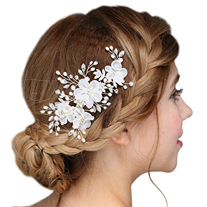 FAYBOX Handmade Bridal Silk Flower Hair Clips With Beads and Simulated Pearl Wedding Bridesmaid Accessories