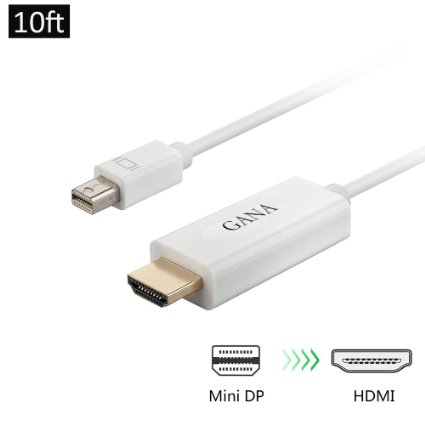 GANA Mini DisplayPort (DP) to HDMI Male To Female Adapter Cable (Mini DP to HDMI 10ft)