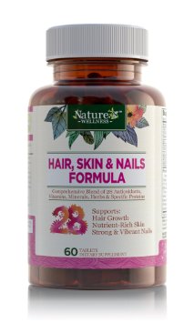 Hair, Skin & Nails Essential Nourishing Supplement by Nature's Wellness, 60-Count | 5000mcg Biotin + Vitamins C, E, B Complex Vitamins, and Advanced Nutrients per Tablet | 100% All-Natural