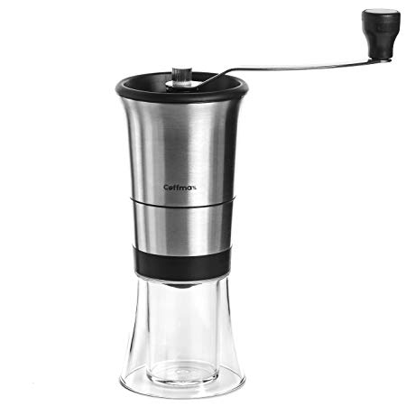 Coffmax Manual Coffee Grinder – Ceramic Conical Burr Mill with 16 Grind Settings – Quiet Coffee Beans Grinder with Stainless Steel Hand Crank   BONUS Cleaning Brush & eBook – Perfect for Travel & Camping