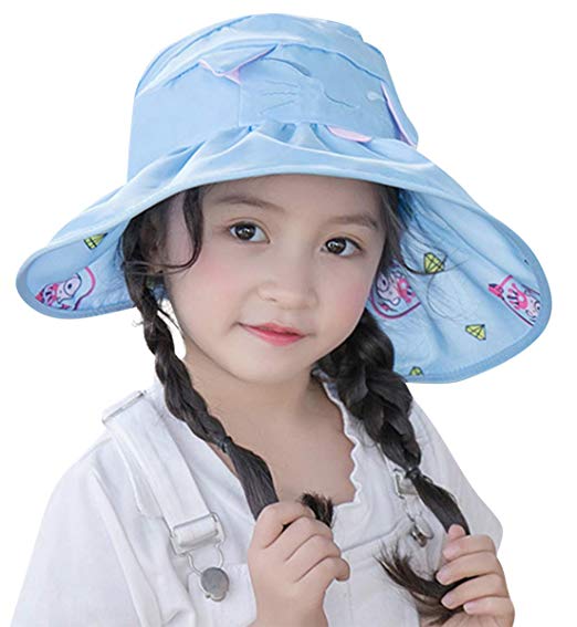 HINDAWI Sun Hats for Kids Girls (3-10 Years) Wide Brim Sun Hat Children Packable Floppy UV Protection Visor Beach Summer Caps