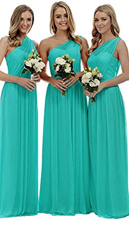 Staypretty Bridesmaid Dresses for Women Long One Shoulder Asymmetric Chiffon Prom Evening Gown